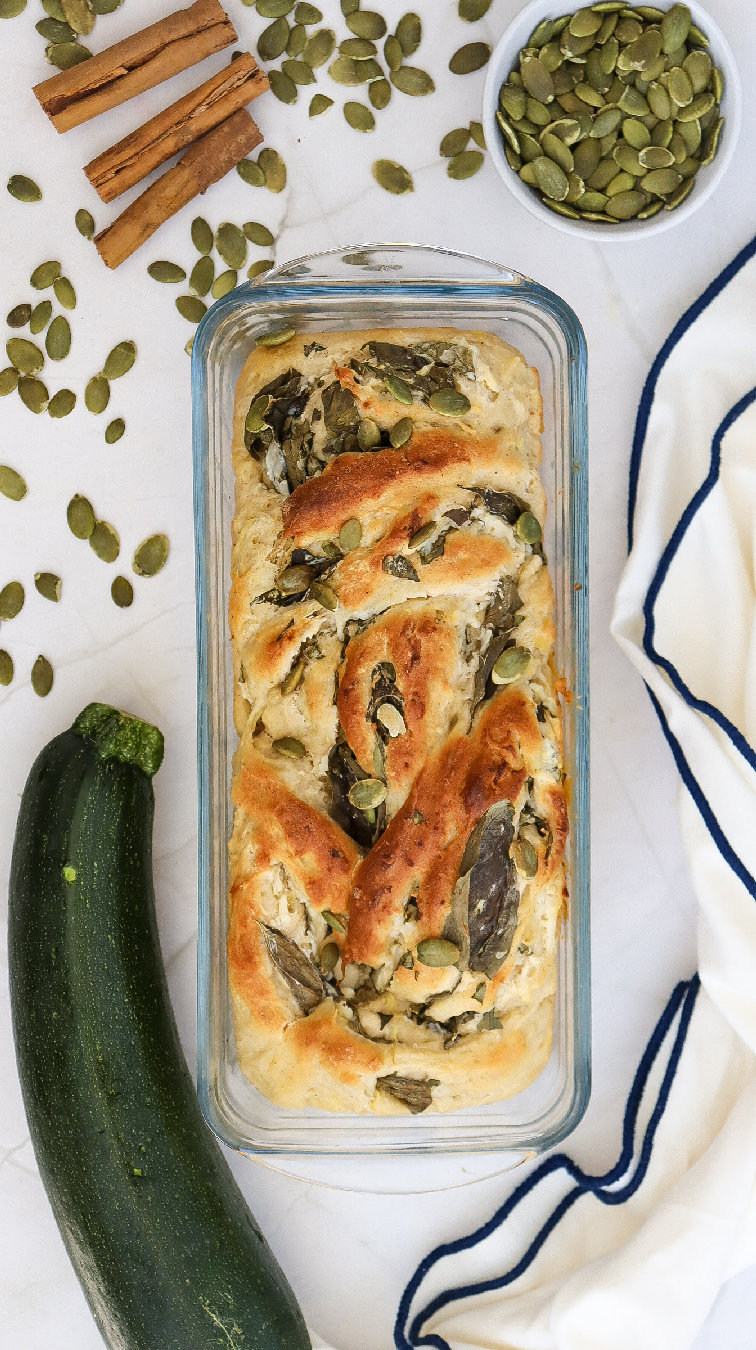 Braided Zucchini Bread with Cream Cheese and Basil Filling